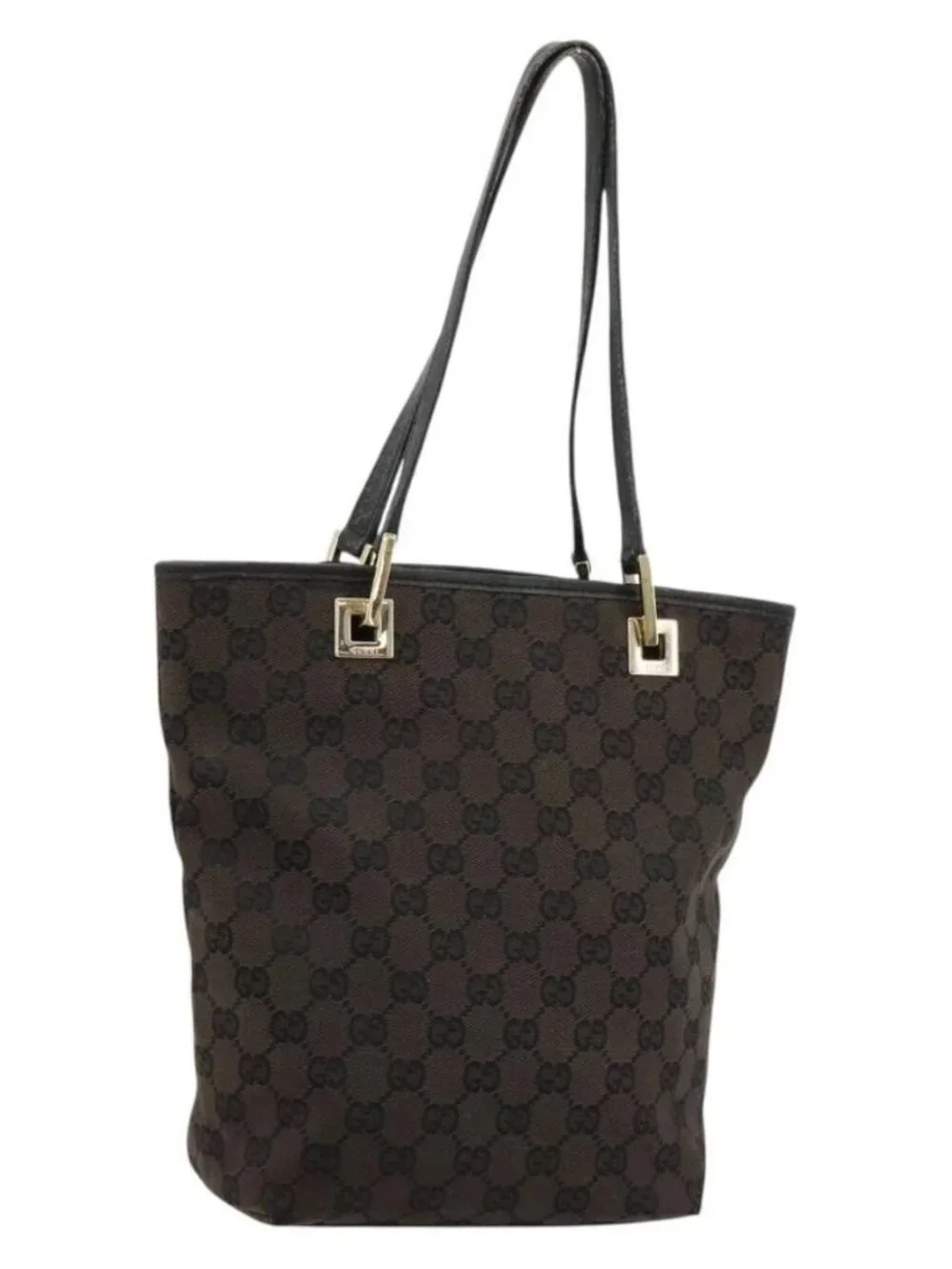 GUCCI GG Canvas Hand Bag Black Gold 002 1099 Auth ka4695